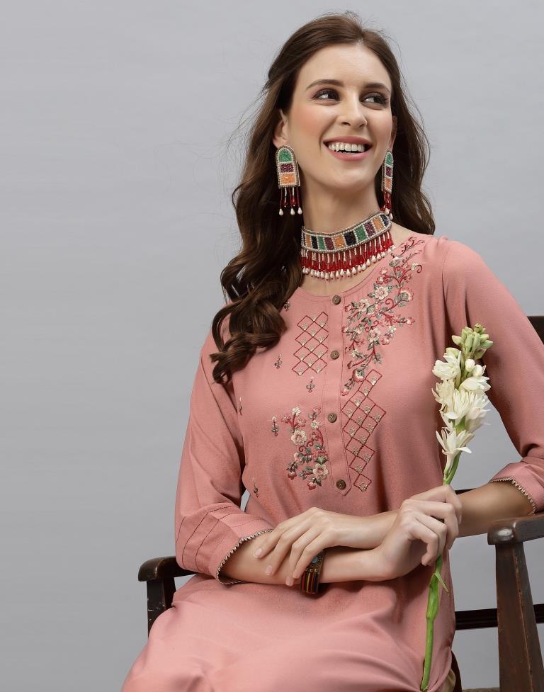 Badami Pink Embroidered Kurti