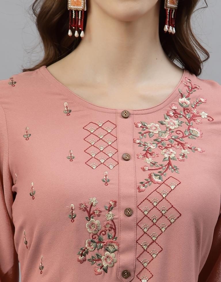Badami Pink Embroidered Kurti