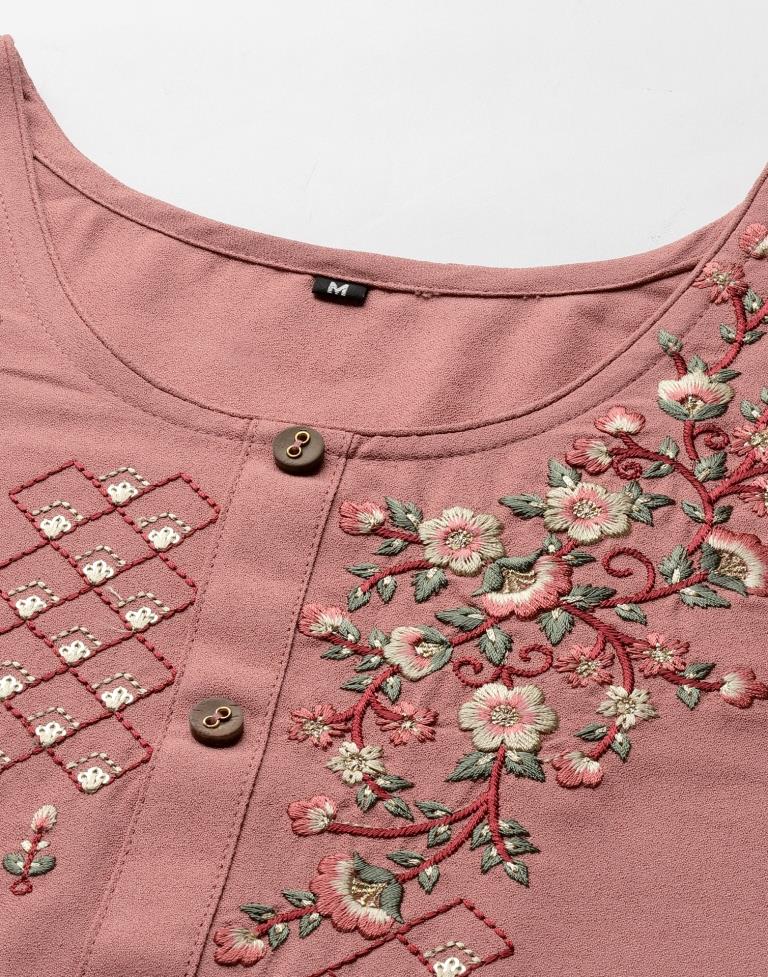 Badami Pink Embroidered Kurti