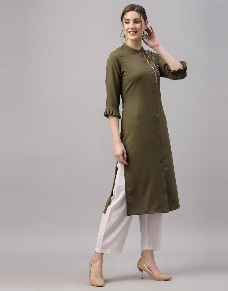 Olive Green Embroidered Kurti