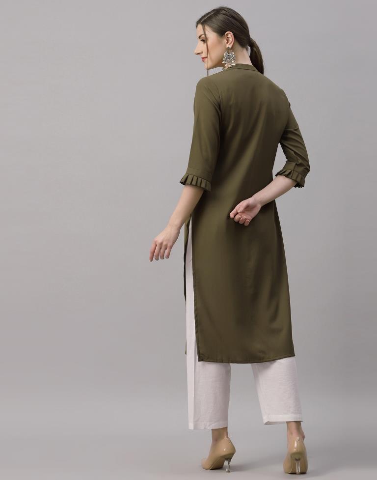 Olive Green Embroidered Kurti