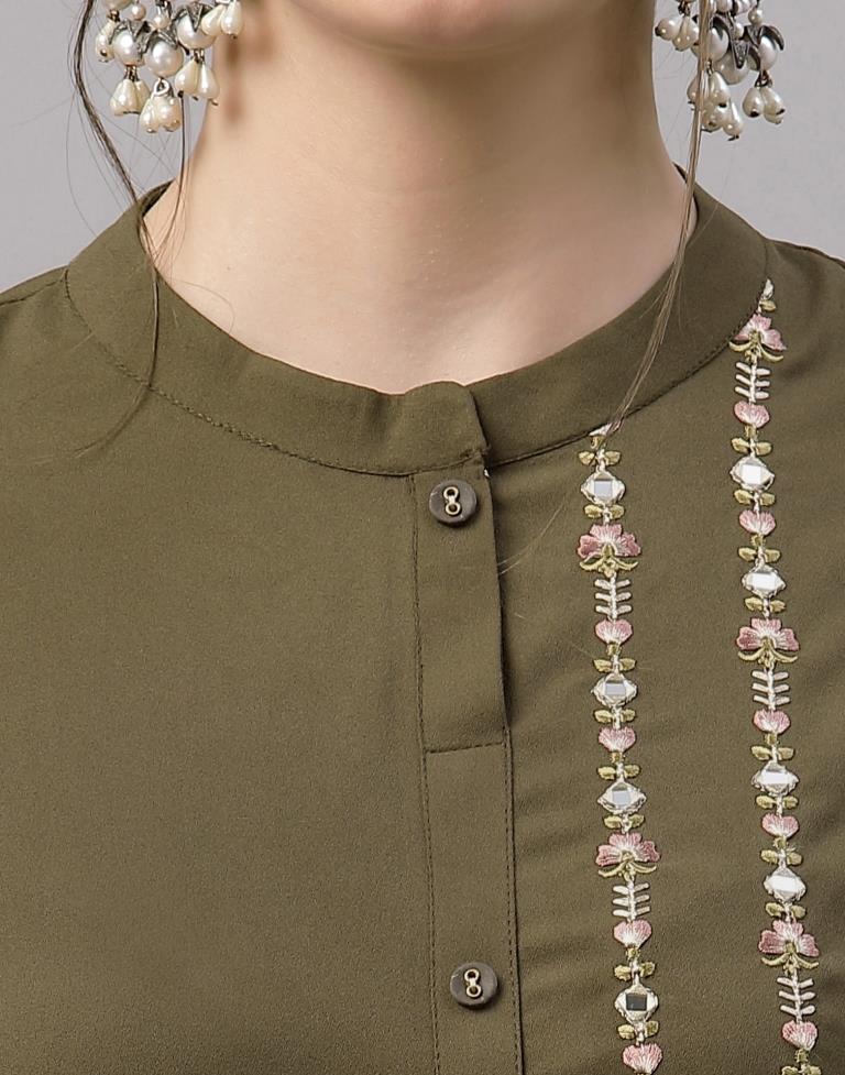 Olive Green Embroidered Kurti
