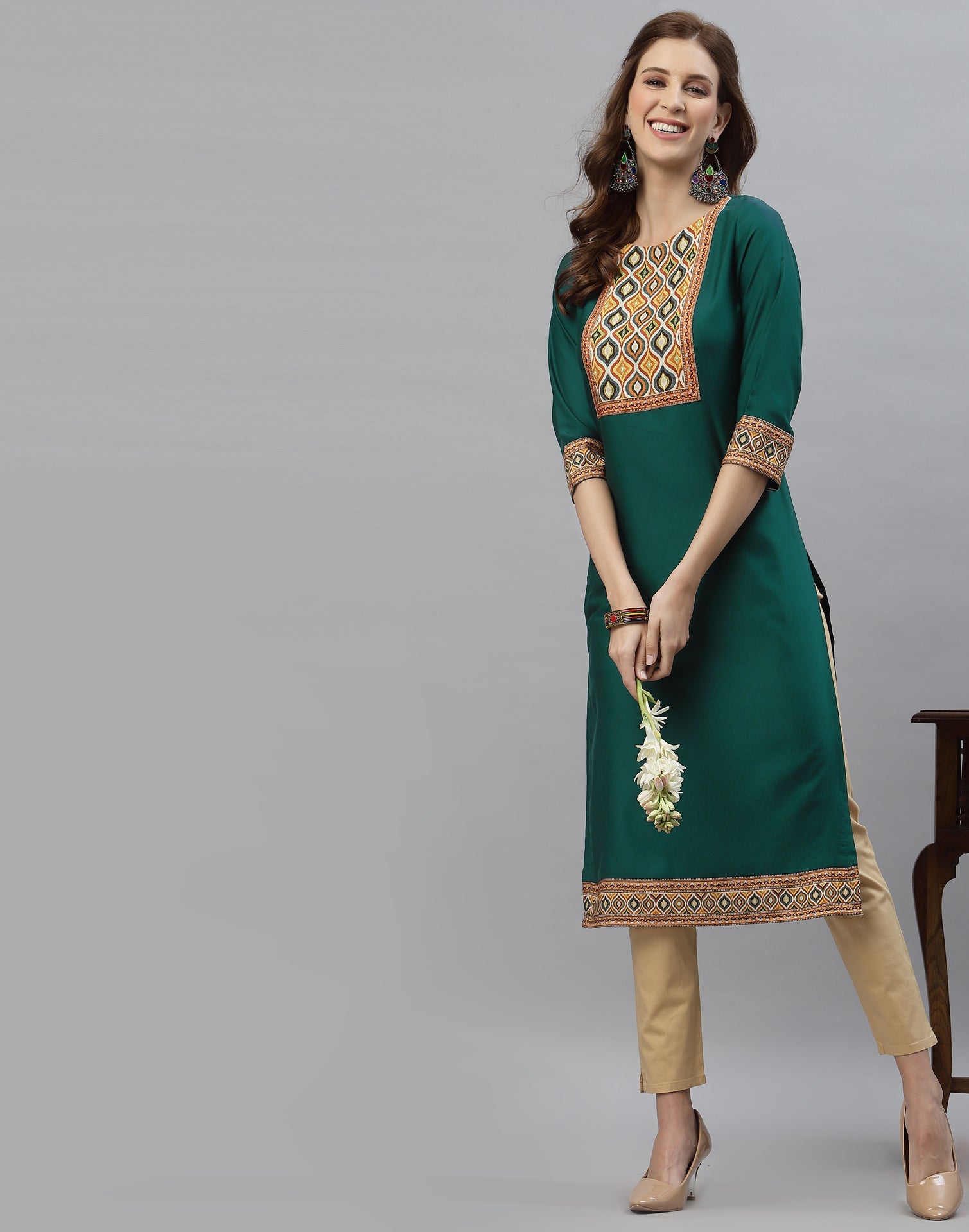 Teal Digital Printed Kurti