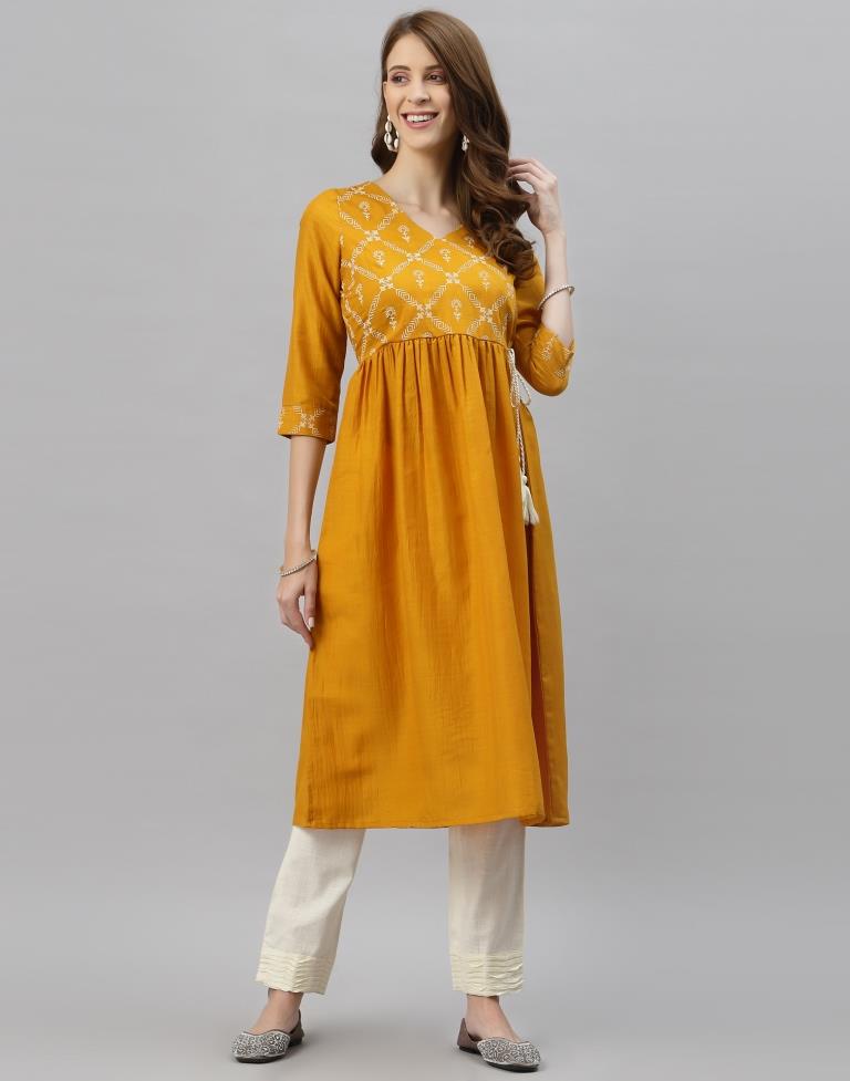 Mustard Yellow Printed Kurti