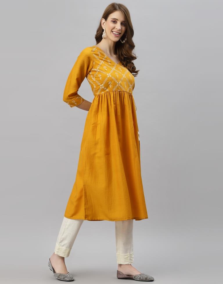 Mustard Yellow Printed Kurti