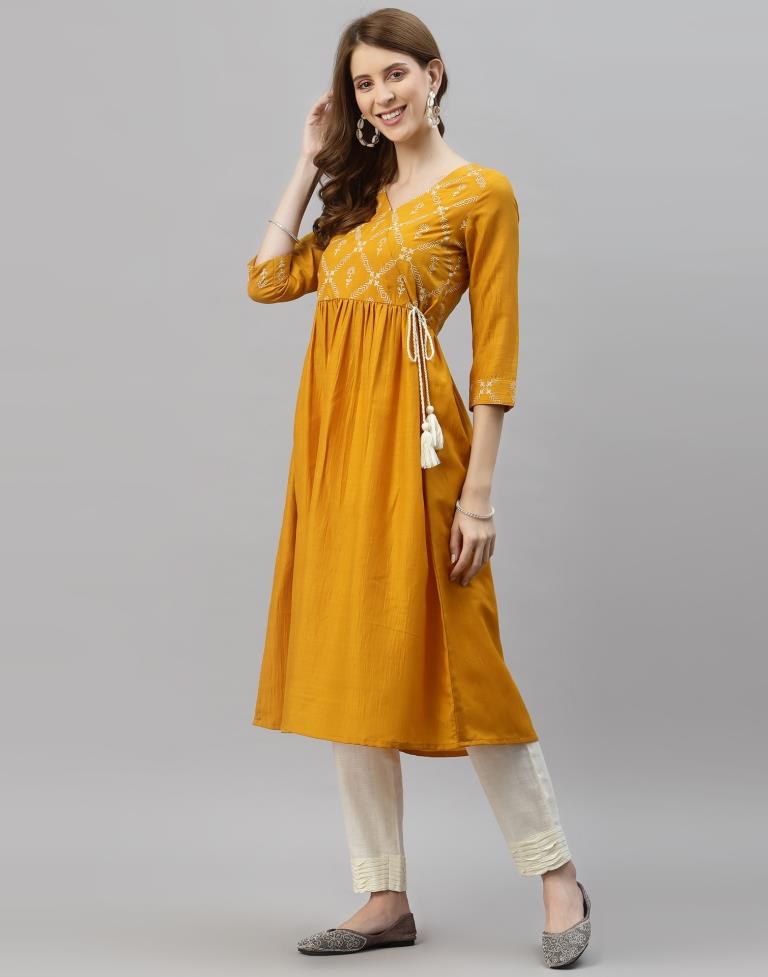 Mustard Yellow Printed Kurti