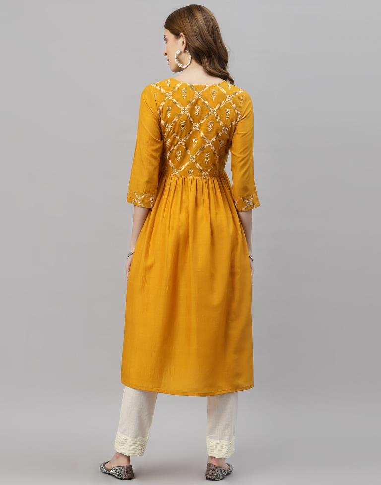 Mustard Yellow Printed Kurti