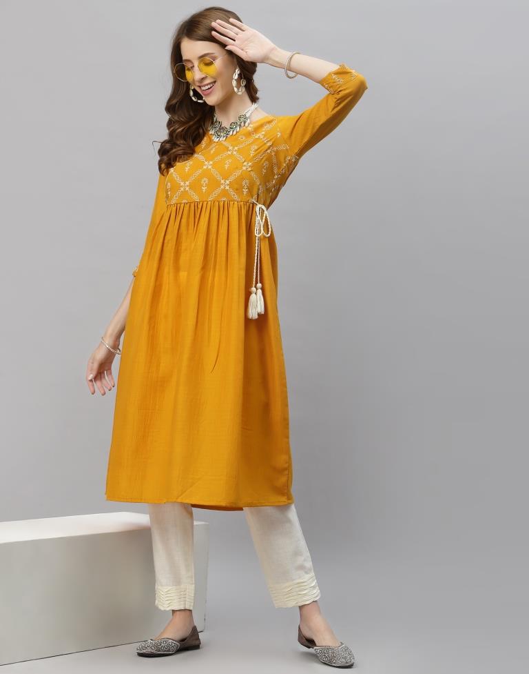 Mustard Yellow Printed Kurti