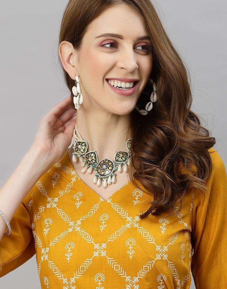 Mustard Yellow Printed Kurti