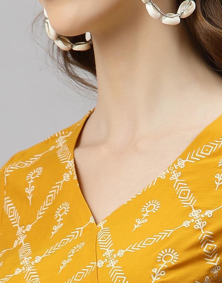 Mustard Yellow Printed Kurti