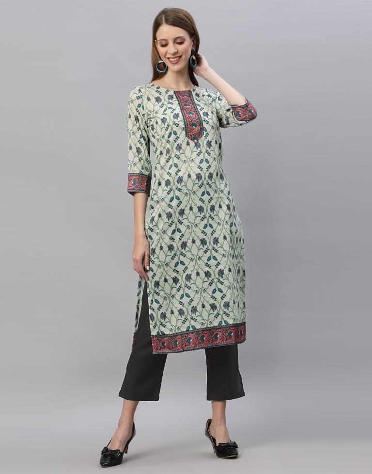White & Blue Digital Printed Kurti