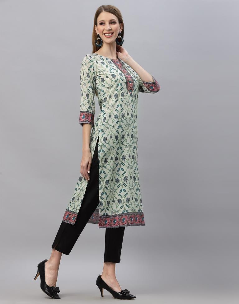 White & Blue Digital Printed Kurti