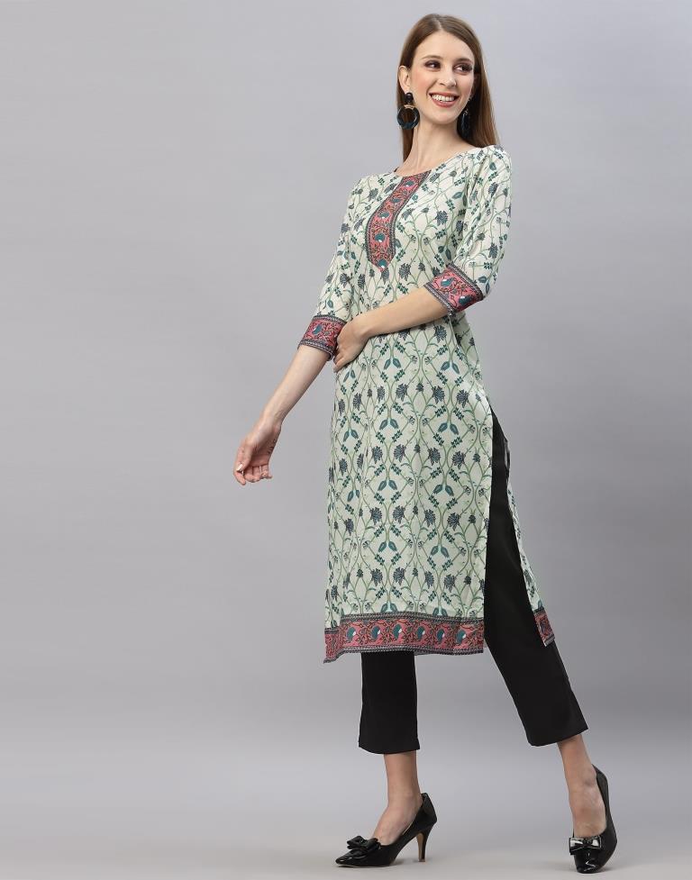 White & Blue Digital Printed Kurti