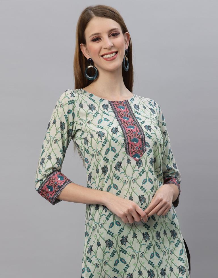 White & Blue Digital Printed Kurti