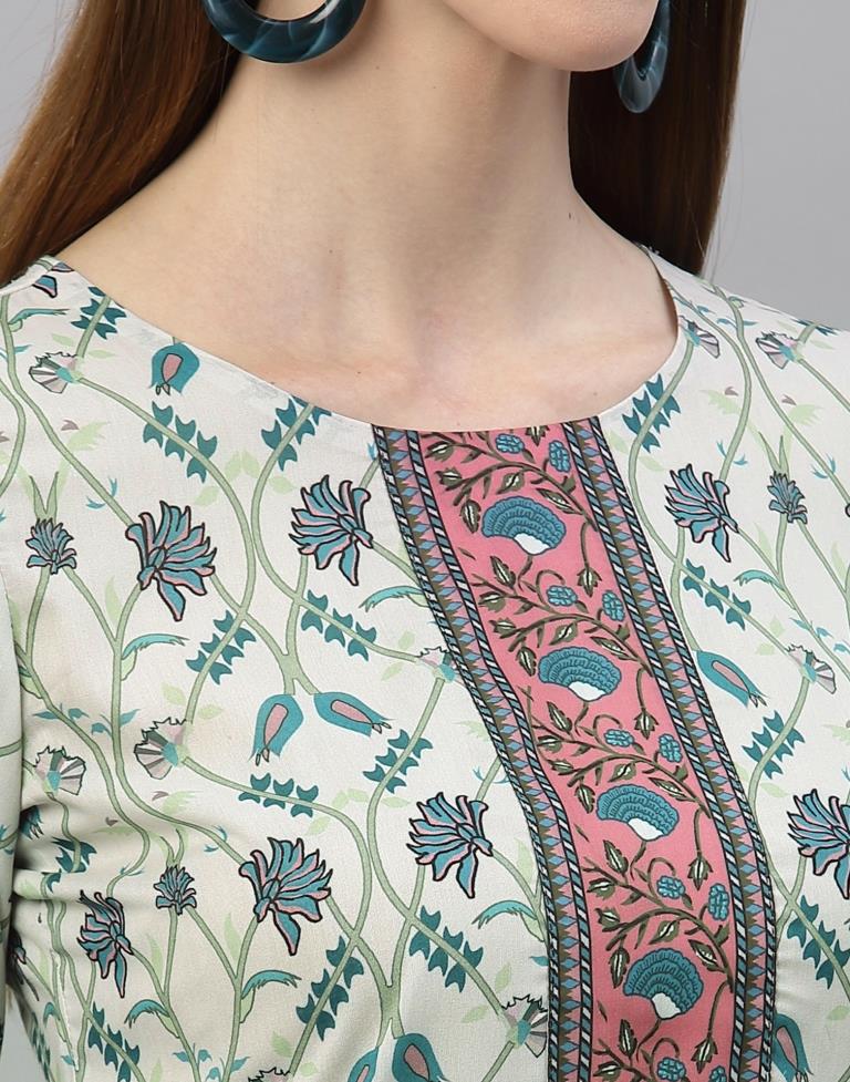 White & Blue Digital Printed Kurti