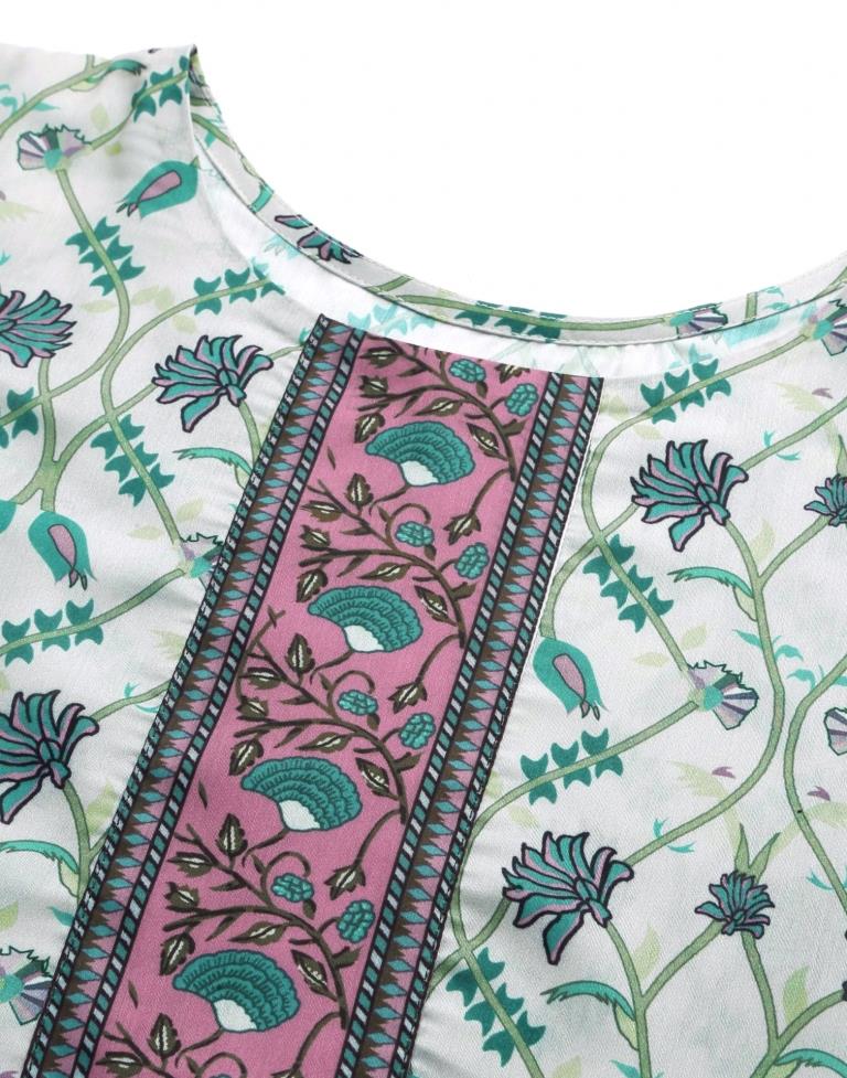 White & Blue Digital Printed Kurti
