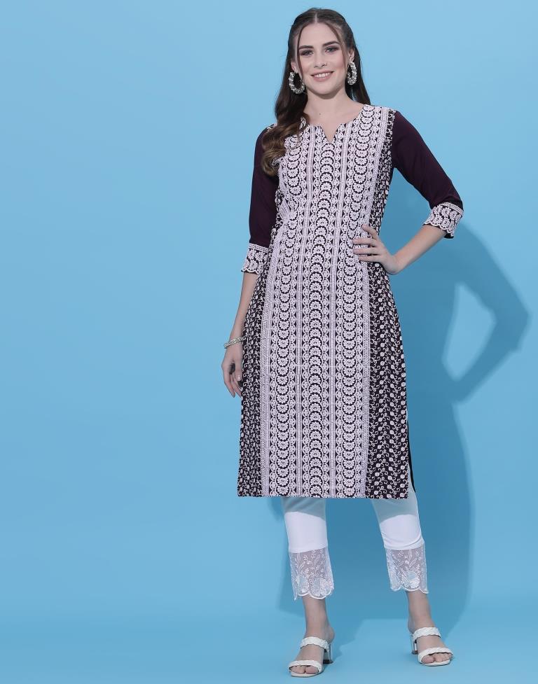 Wine Embrodery Kurti