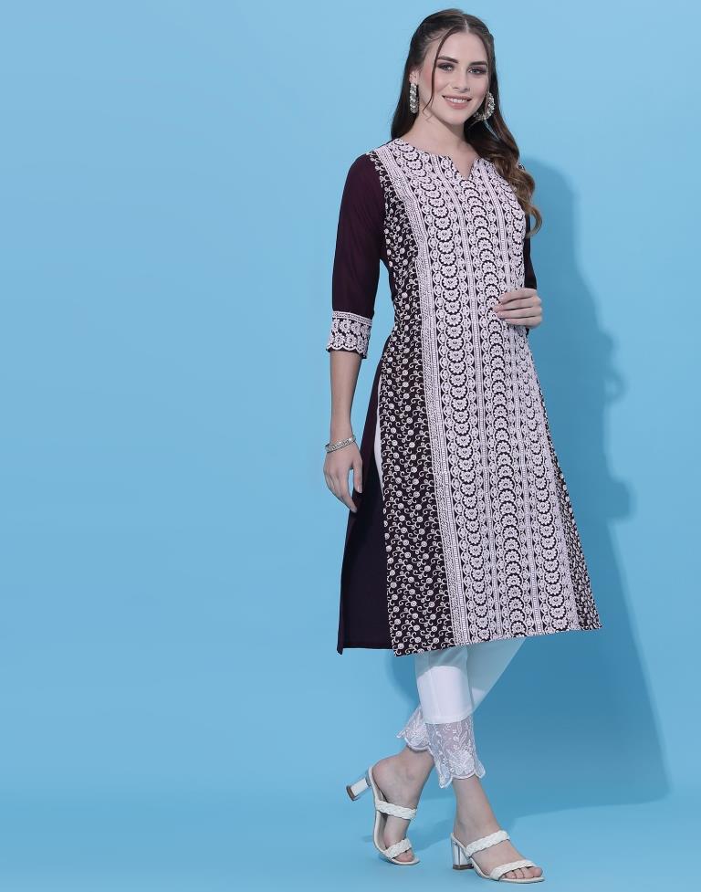 Wine Embrodery Kurti
