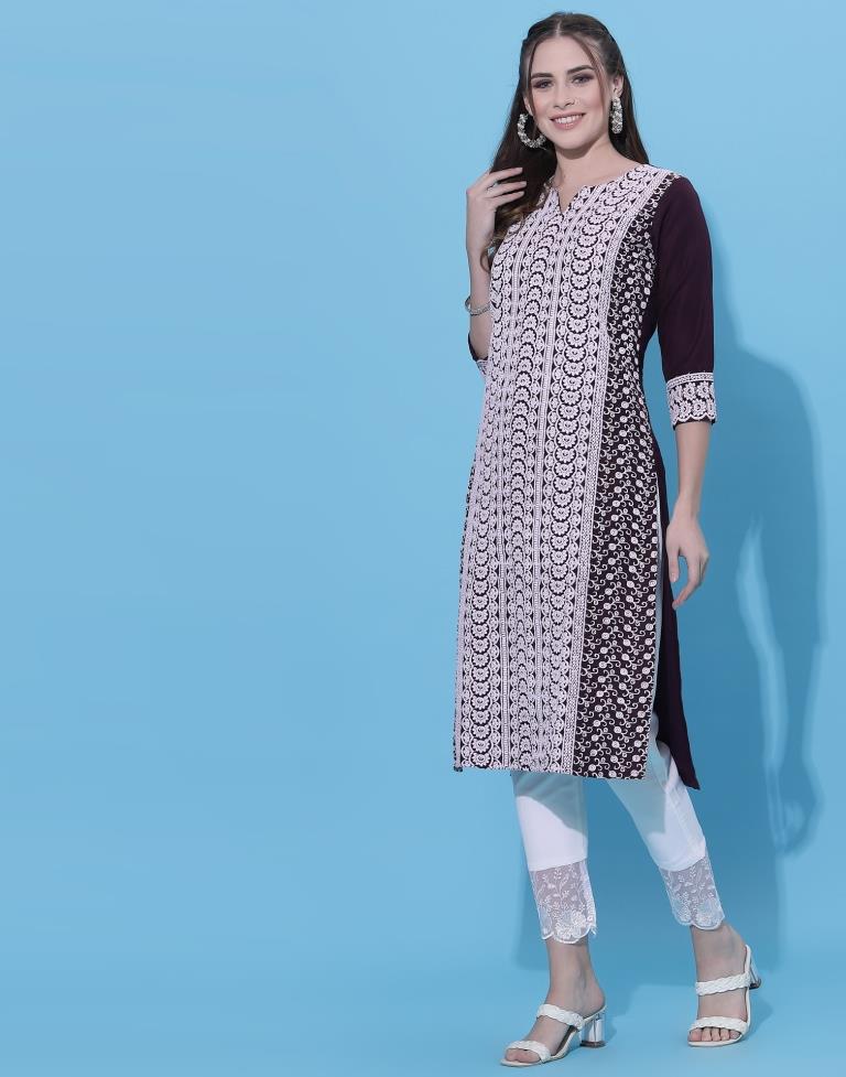 Wine Embrodery Kurti