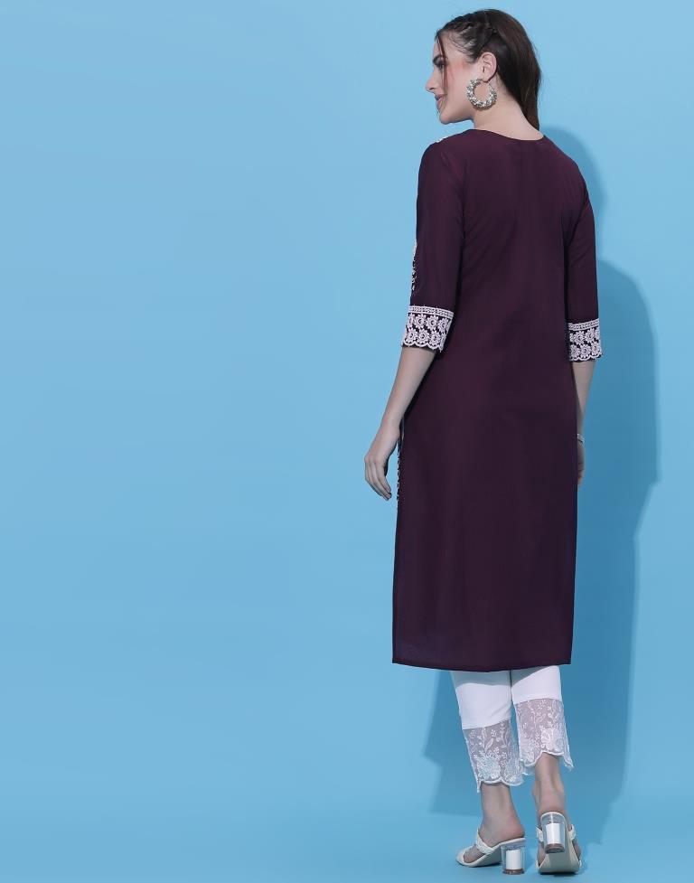 Wine Embrodery Kurti