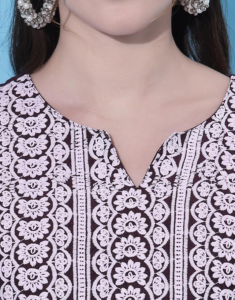 Wine Embrodery Kurti
