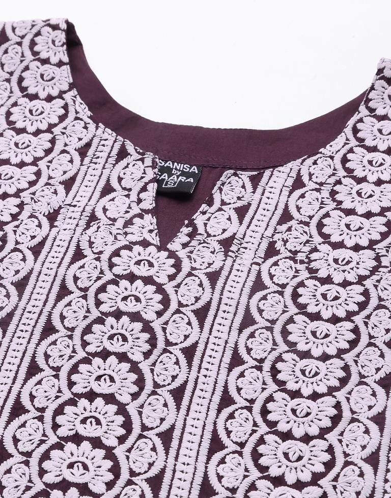 Wine Embrodery Kurti