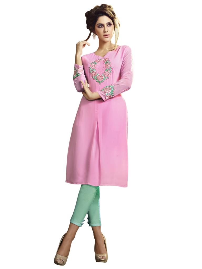 Pink Coloured Embroidered Georgette Kurti | SLV84K105