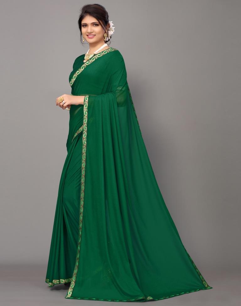 Bottle Green Plain Lycra Saree