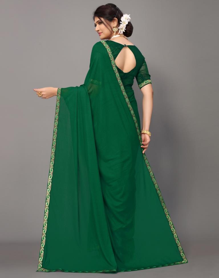 Bottle Green Plain Lycra Saree