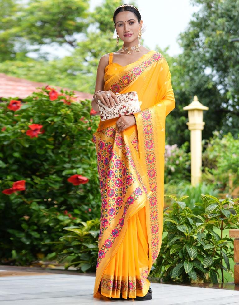 Turmeric Yellow Silk Weaving Banarasi Saree
