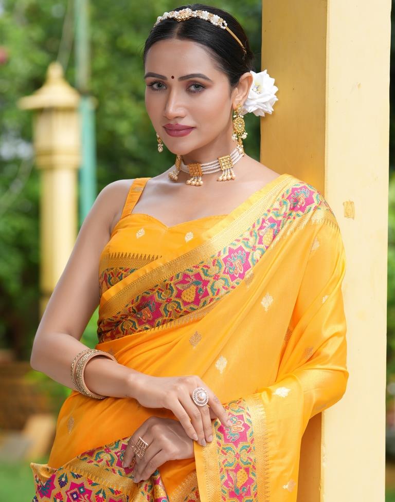 Turmeric Yellow Silk Weaving Banarasi Saree