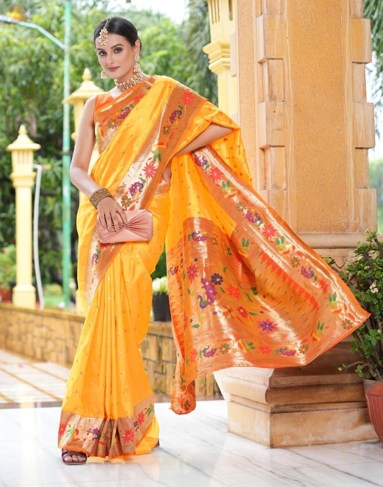 Turmeric Yellow Weaving Silk Paithani Saree