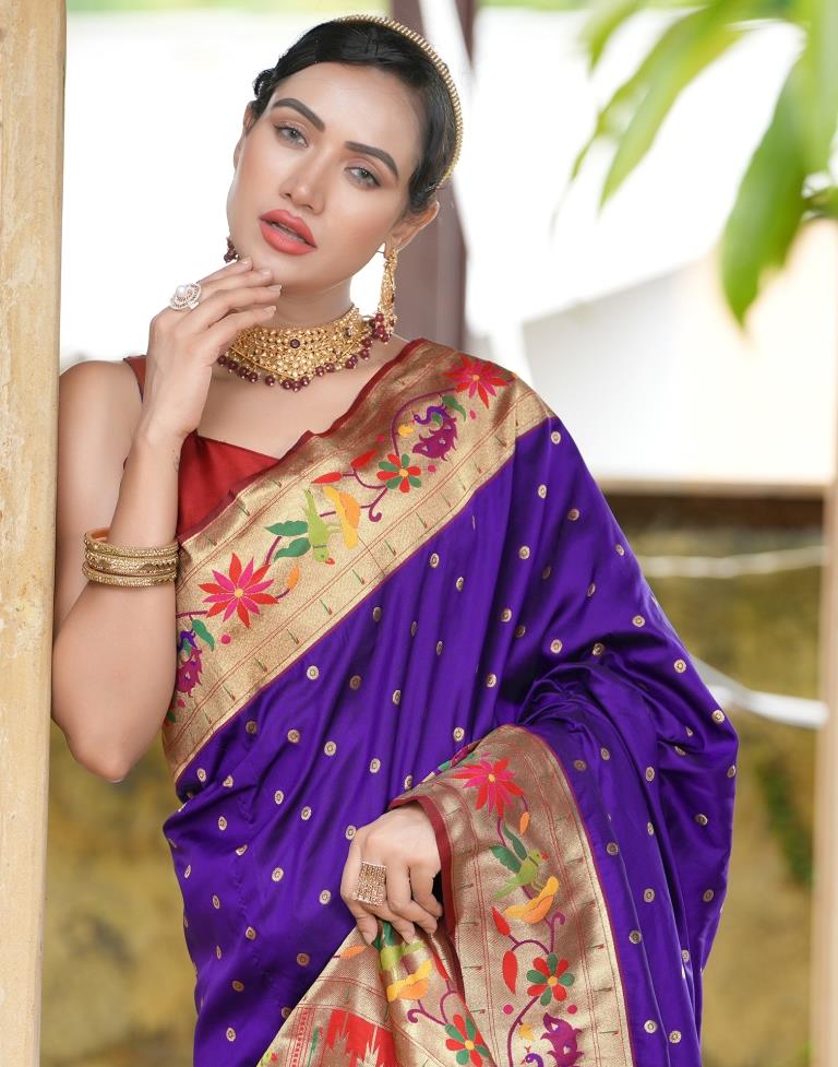 Violet Weaving Silk Paithani Saree