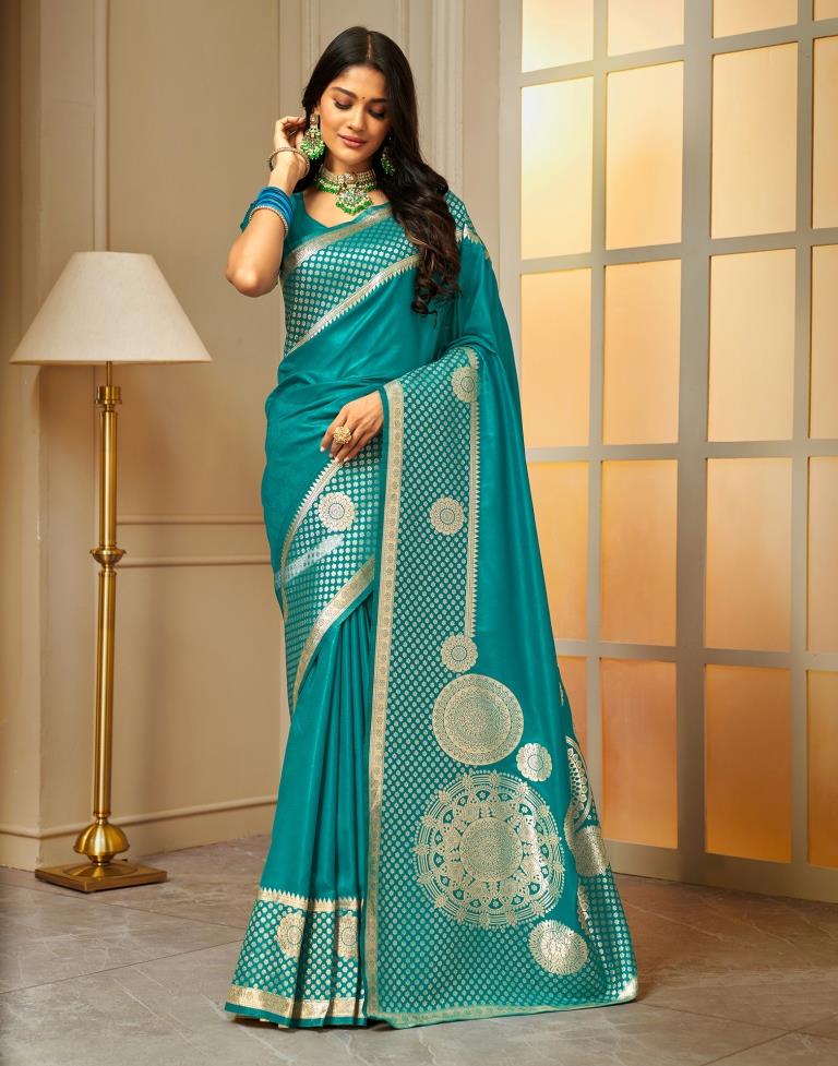 Turquoise Weaving Silk Banarasi Saree