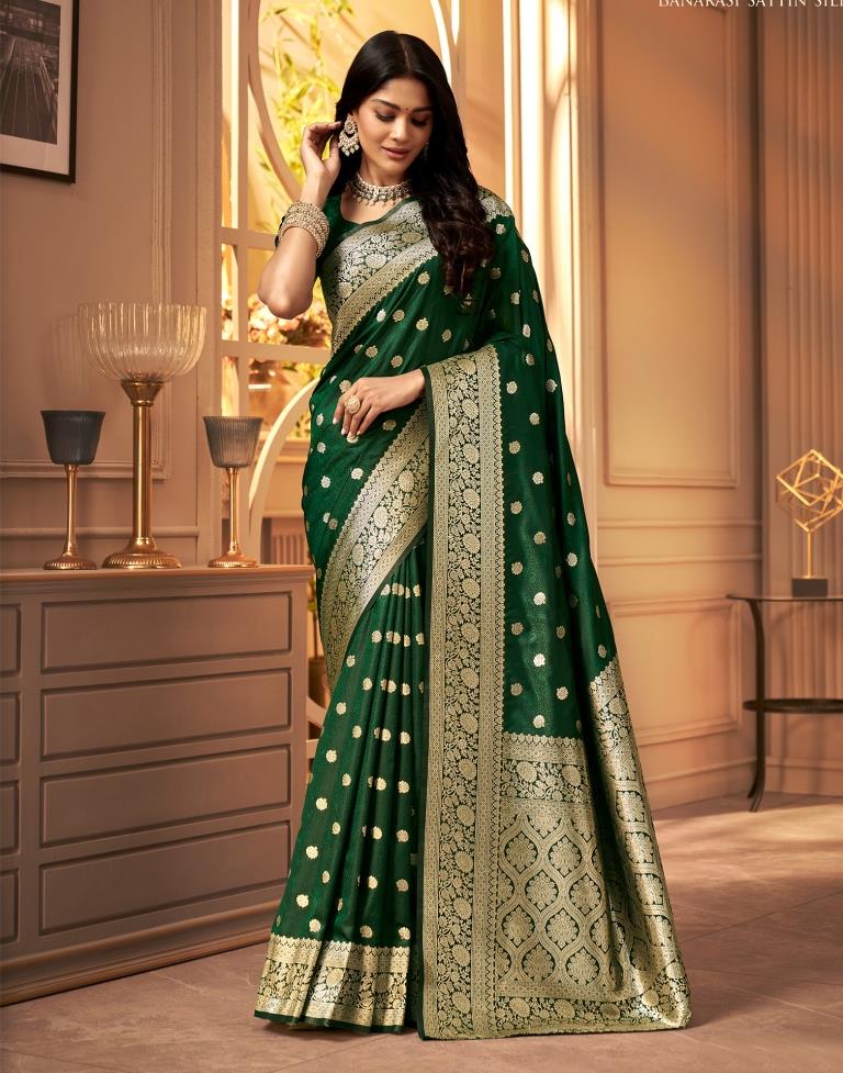 Dark Green Weaving Silk Banarasi Saree