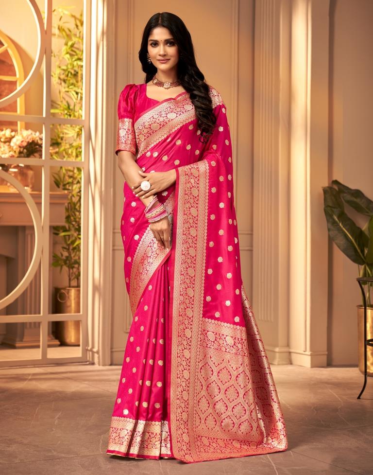 Rani Pink Weaving Silk Banarasi Saree