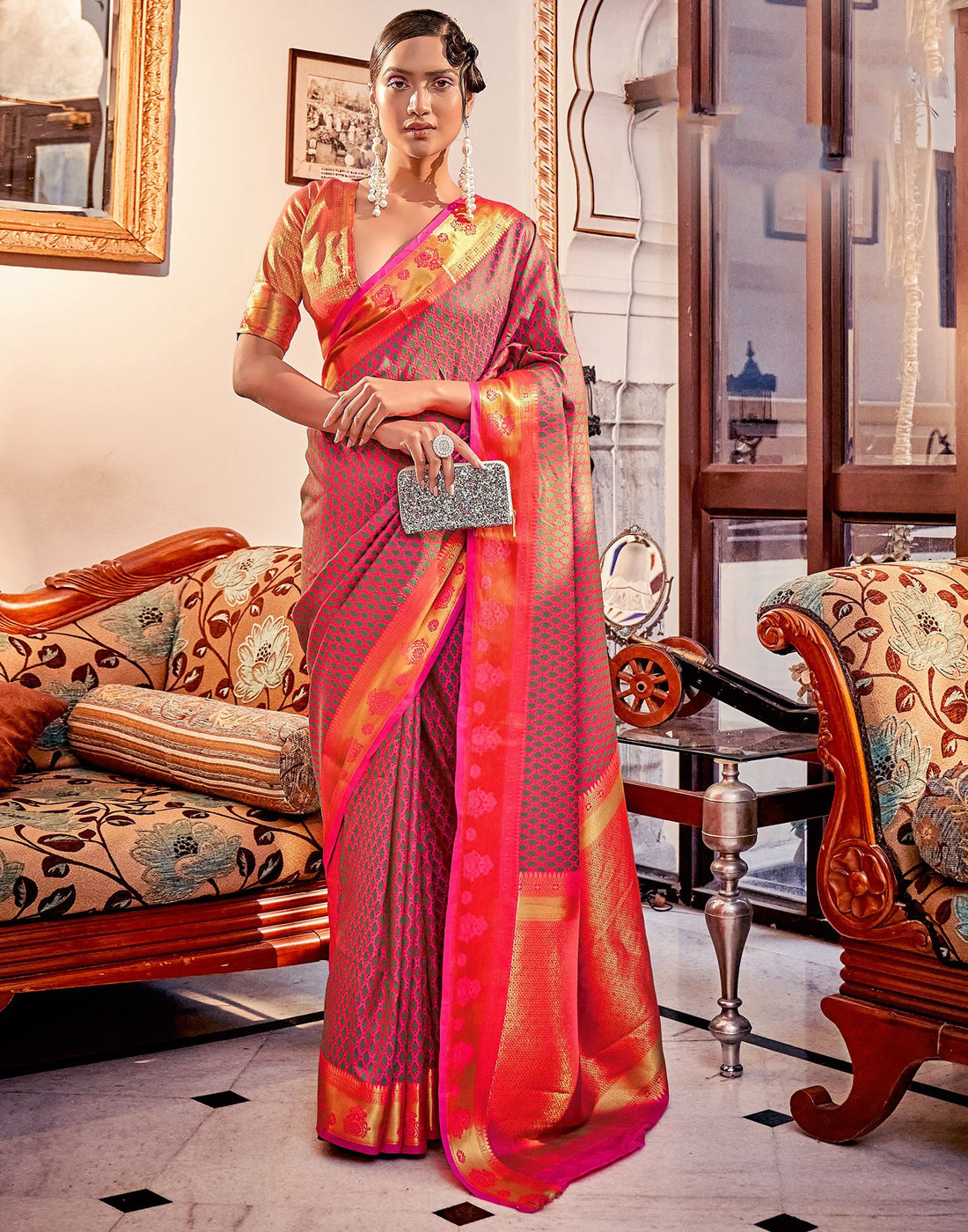 Pink Weaving Silk Banarasi Saree