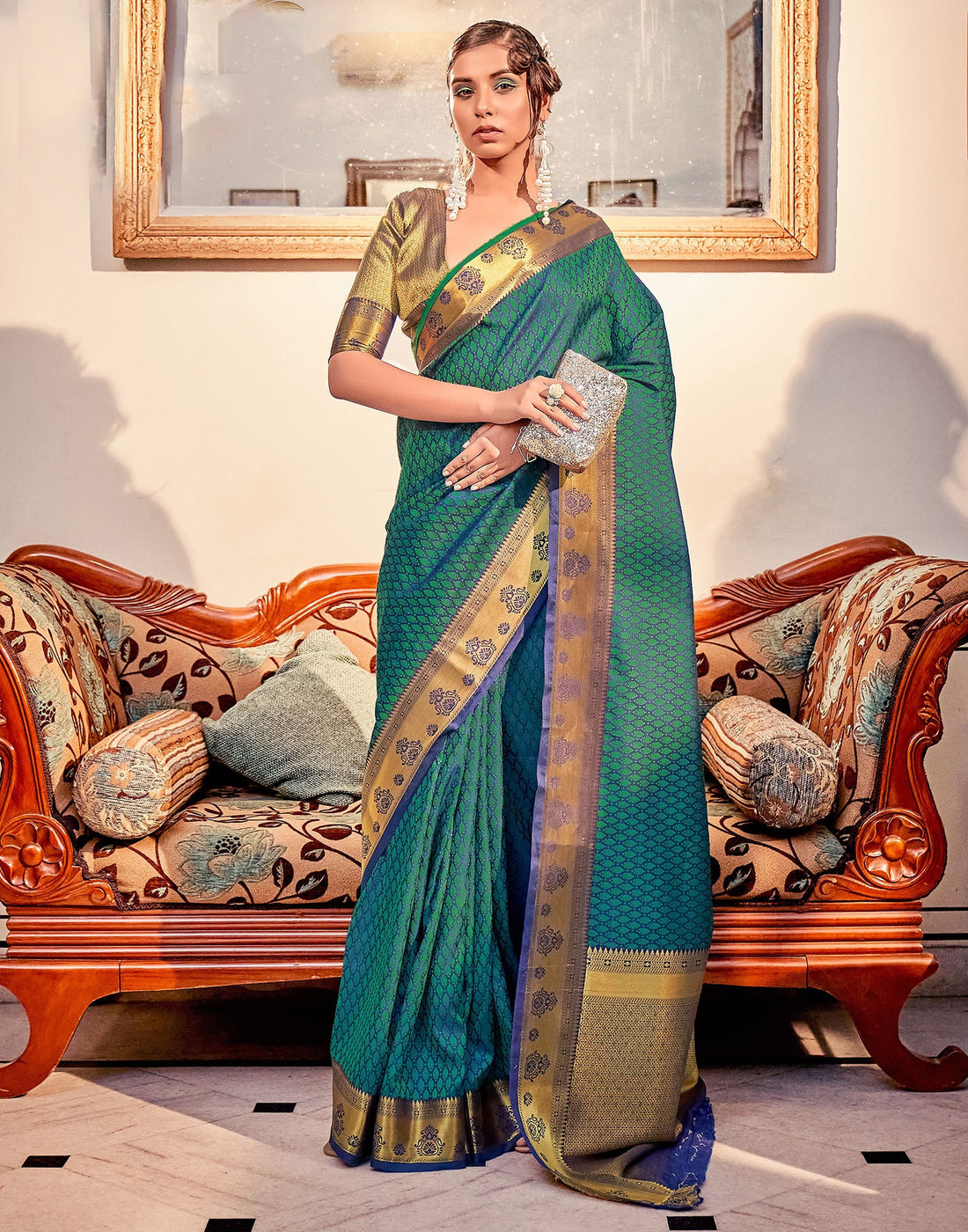 Navy Blue Weaving Silk Banarasi Saree
