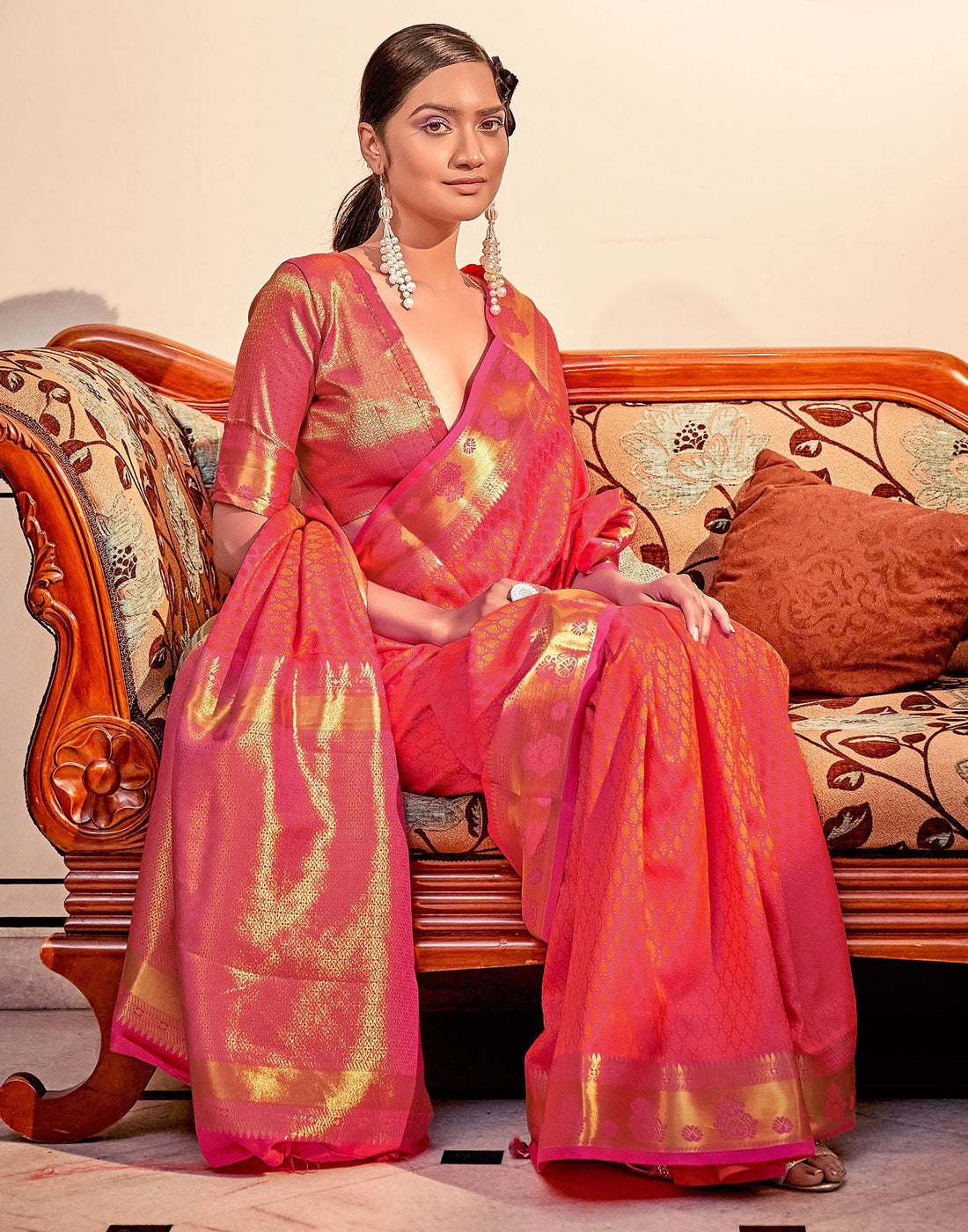 Pink Weaving Silk Banarasi Saree