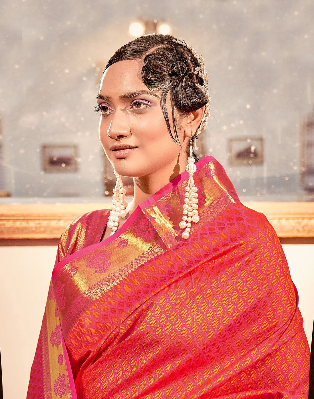 Pink Weaving Silk Banarasi Saree