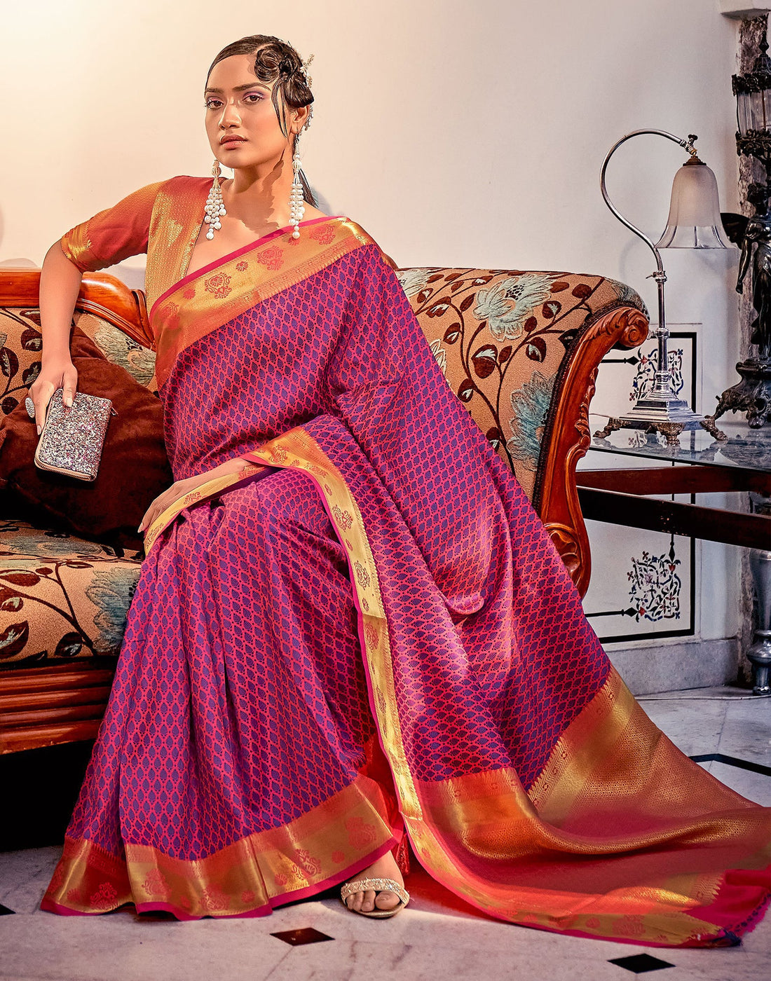 Pink Weaving Silk Banarasi Saree