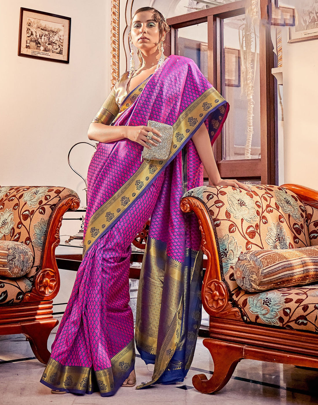 Navy Blue Weaving Silk Banarasi Saree