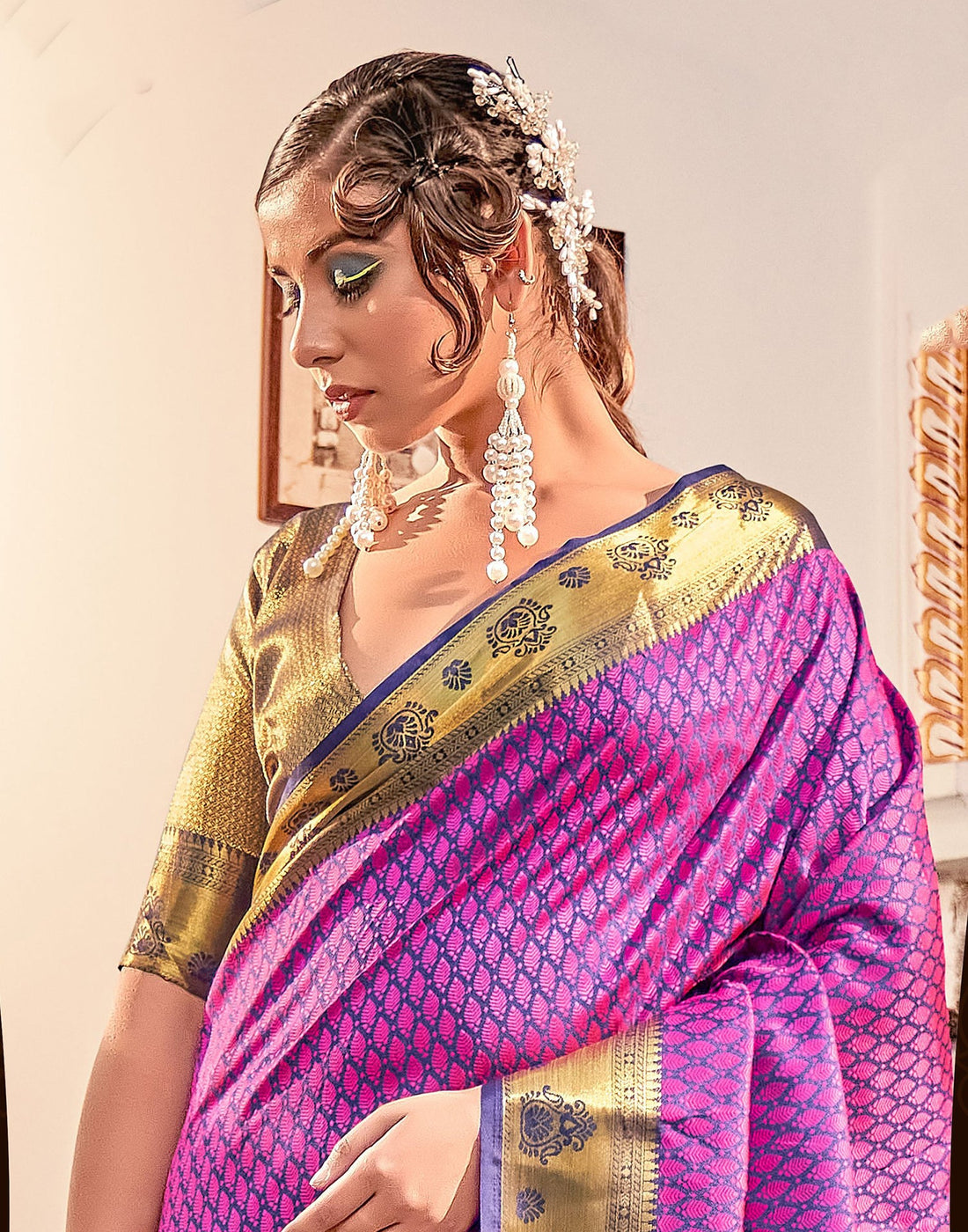 Navy Blue Weaving Silk Banarasi Saree