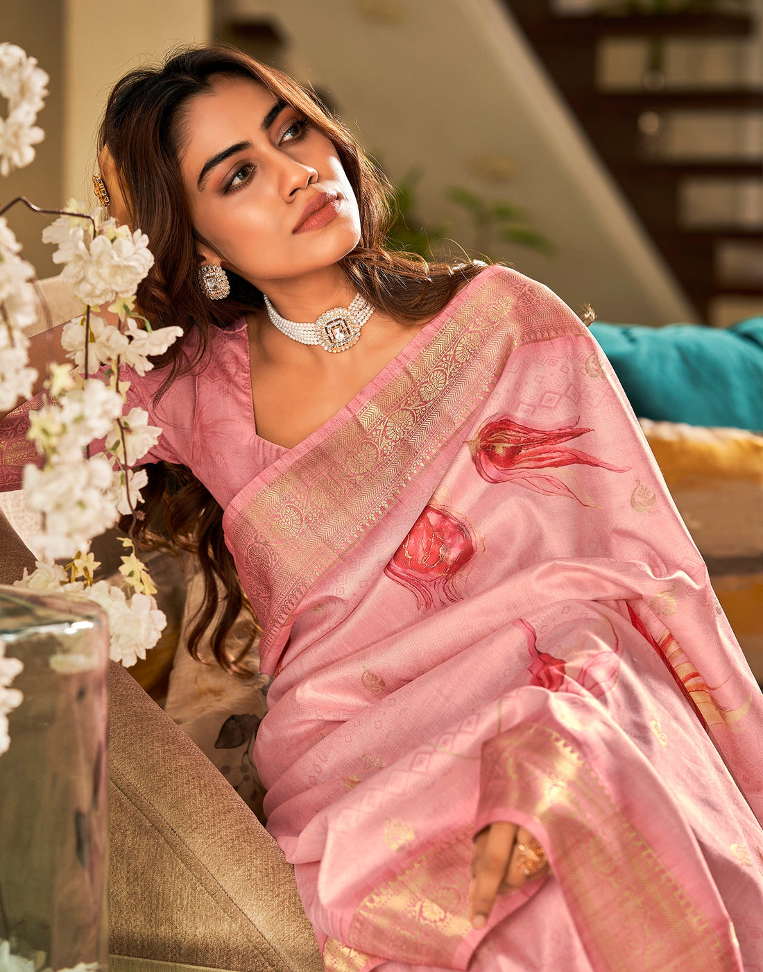 Light Green Weaving Silk Printed Saree