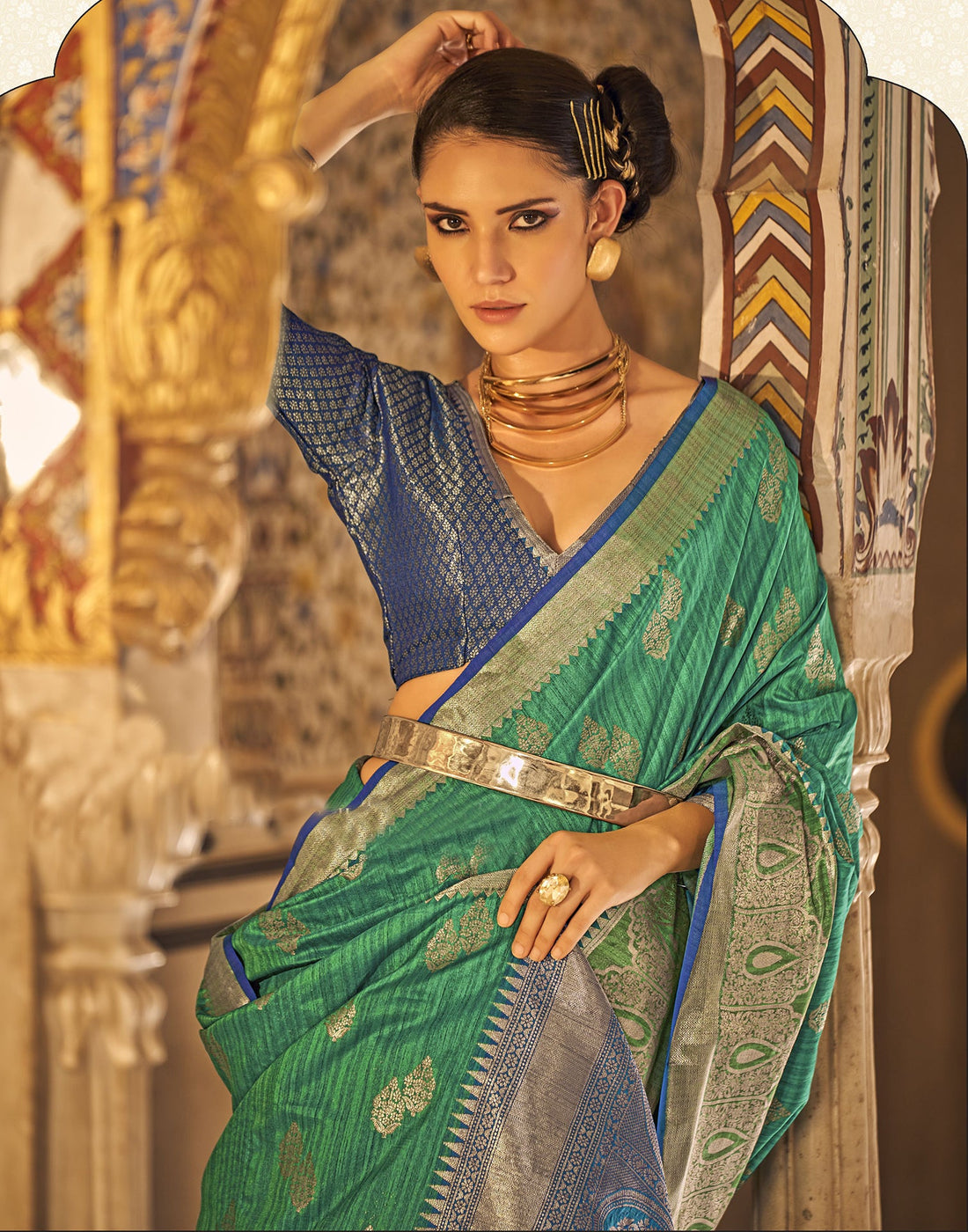 Rama Green Weaving Silk Banarasi Saree