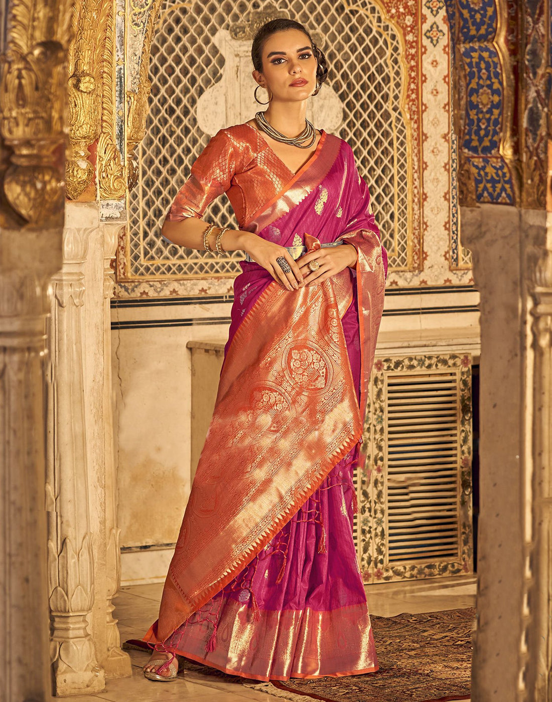 Royal Pink Weaving Silk Banarasi Saree