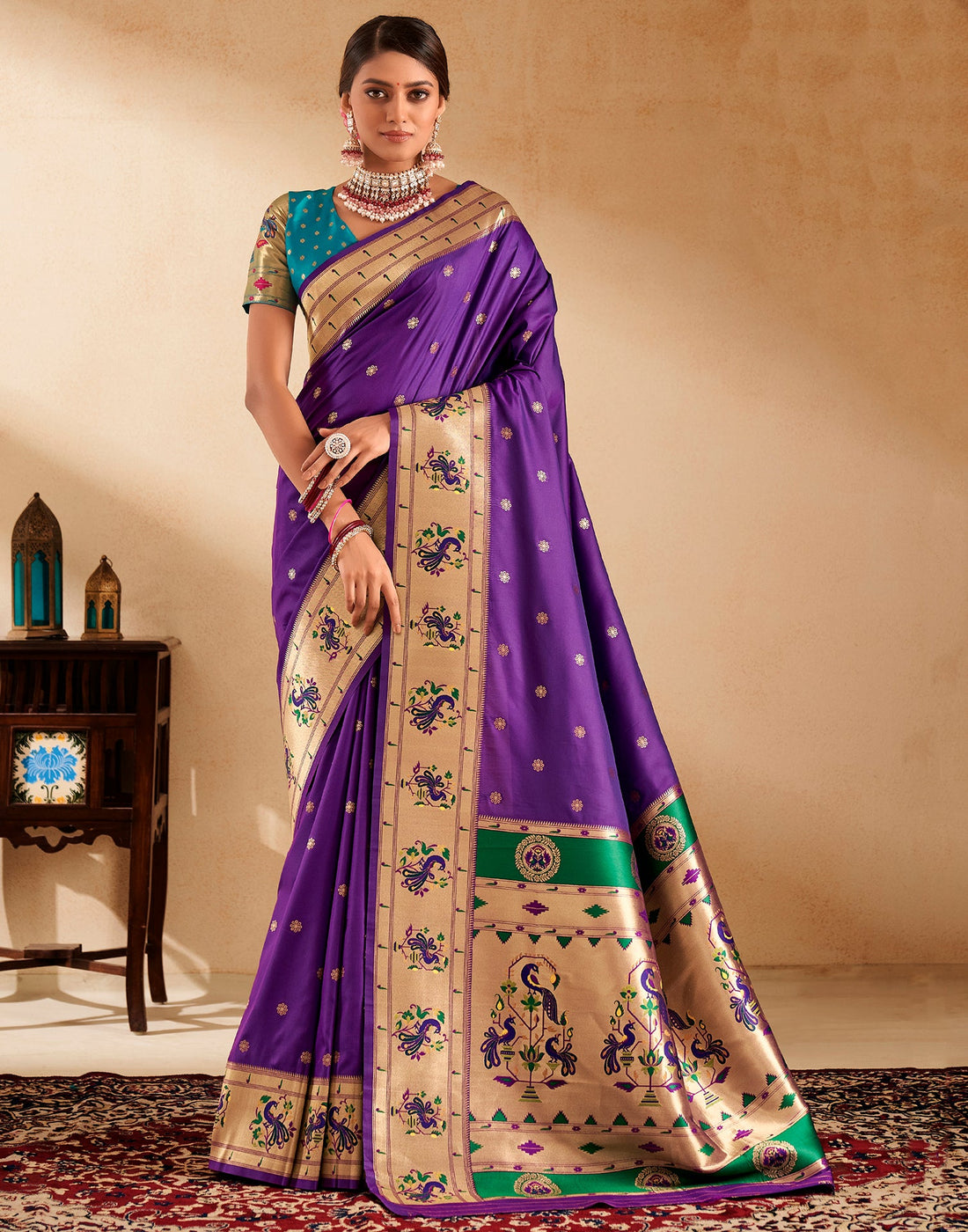 Violet Weaving Silk Paithani Saree