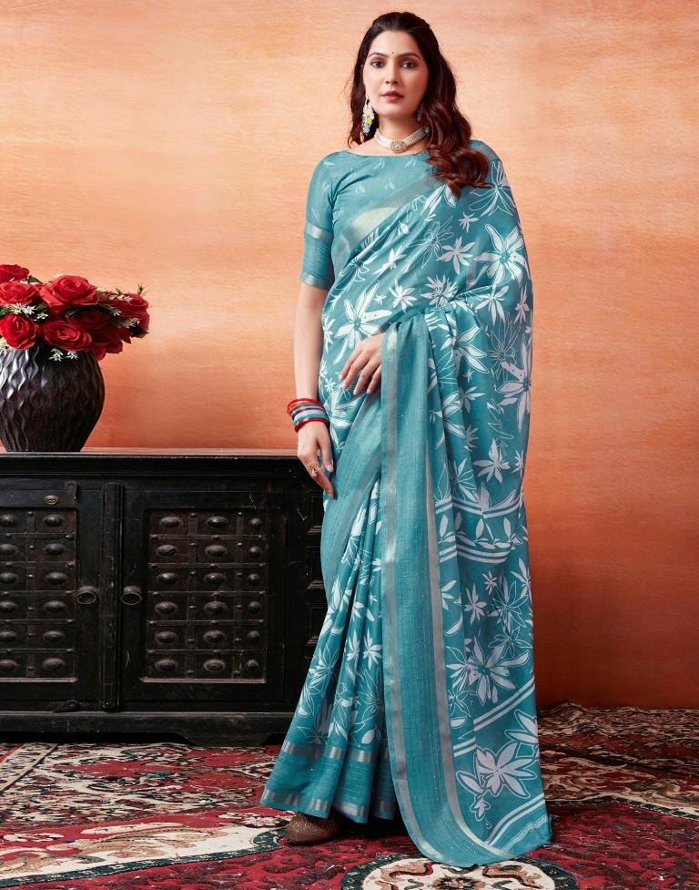 Blue Silk Printed Sarees
