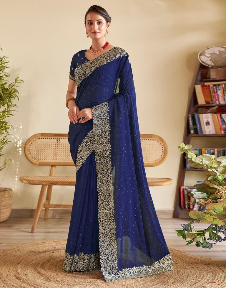 Dark Blue Silk Plain Saree