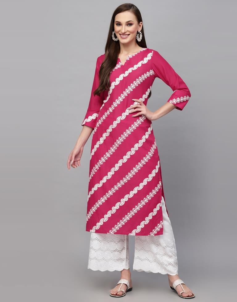 Pink Embroidery Chinnon Straight Kurta
